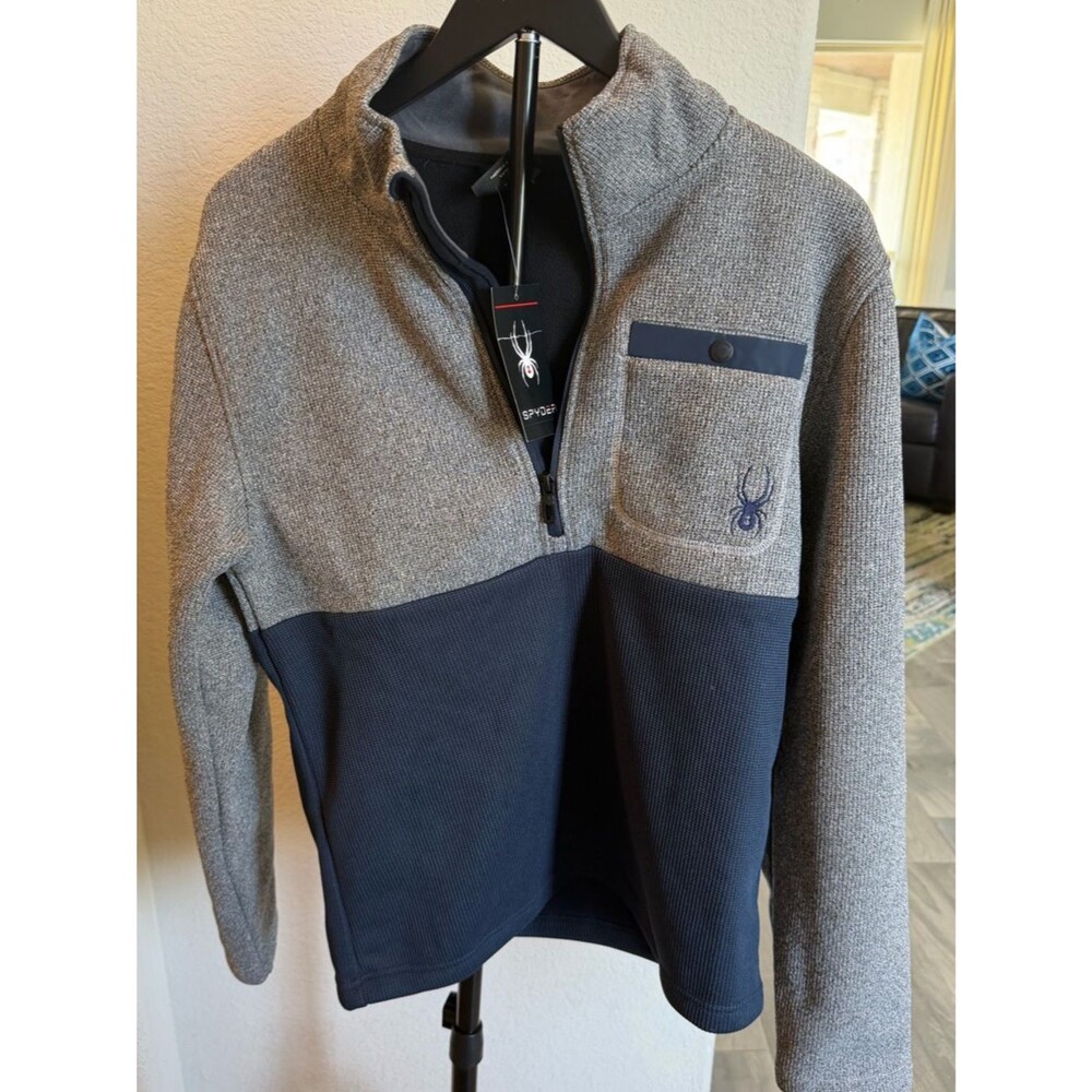 Spyder Men's Gray and Navy Half-Zip Pullover Sweater S